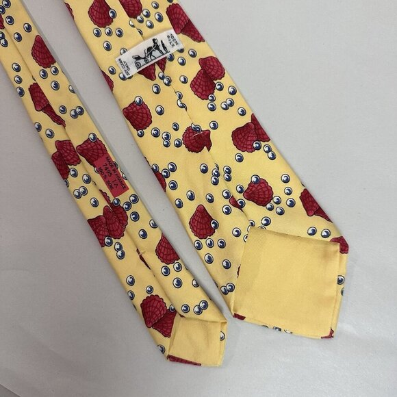 HERMÈS PARIS Silk Tie‎ Yellow Red Seashell Bubbles Pattern 7495 IA - Picture 6 of 8